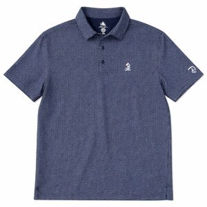 Disney Men's Textured Blue Golf Polo Shirt with Mickey Logo